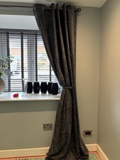 Grey chenille eyelet curtains. Black out.  W 168 (66”) x D 274 (108”)