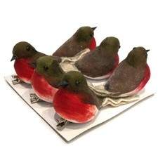 Bird Ornament Robin Clip On Collactable Decoration Wreath Christmas Set of 6