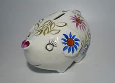 Vintage Arthur Wood Floral Smiling Pig Piggy Bank / Money Box 5536