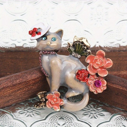 Fashion enamel flower - flower, kitten