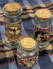 3x VINTAGE Terrot, Clement , Columbia CYCLES GLASS ADVERTISING STORAGE JARS