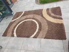 Lounge/ Living Room Multi-Coloured Brown & Cream Rug with Circular Design