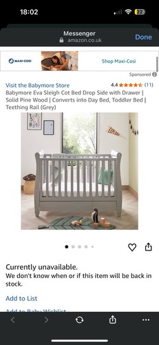 Babymore eva sleigh cot - sleigh,