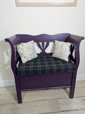 Purple Pine Settle Bench With Storage Traditional Hungarian Style Bench Tartan