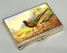 Antique Victorian Silver Gilt Enamel Compact & Mirror Beautiful Pheasant Birds