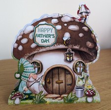 Handmade Fathers Day Card 7" x 7" Approx - Fishing Gnome With Toadstool House