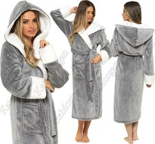 LADIES DRESSING GOWN SOFT AND COSY HOODED WARM FLEECE ROBE NEW Sizes 8 - 22