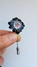 Vintage Cloisonne Lapel Pin Brooch, Black  and Pink Enamel Lily Flower