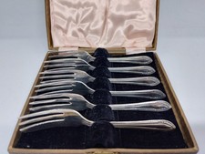 EPNS Silver Plated Pastry Cake Forks Vintage Set of 6 In Original Box VGC