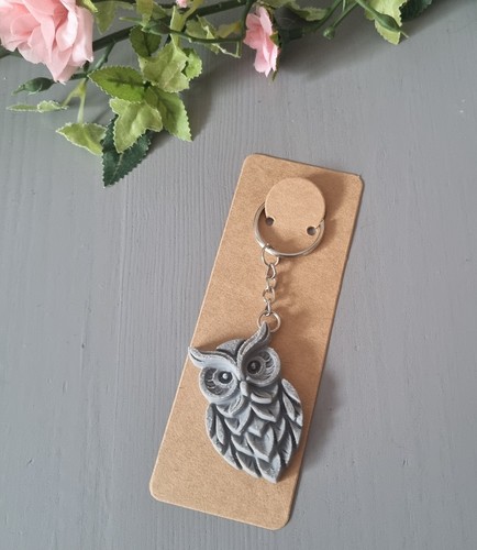 Grey owl keyring bag - owl,