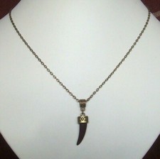 Tribal Black Tooth Fang Claw Horn Amulet 20" Bronze Chain Necklace in Gift Bag