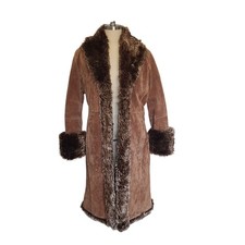 Vintage Brown Suede Coat Faux Fur Small Penny Lane Hippie Boho Charles Klein