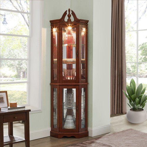 Wooden curio lighted corner - curio,