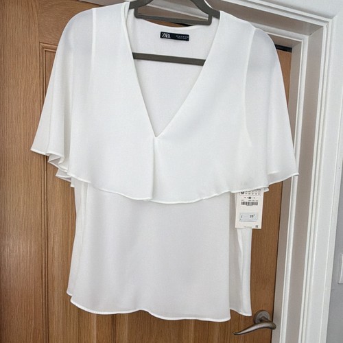 Zara white neck - v-neck, sheer
