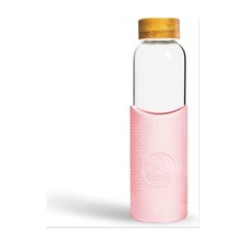 Neon Kactus Reusable Glass Water Bottle, Pink Silicone Sleeve Bamboo Lid 550 ml