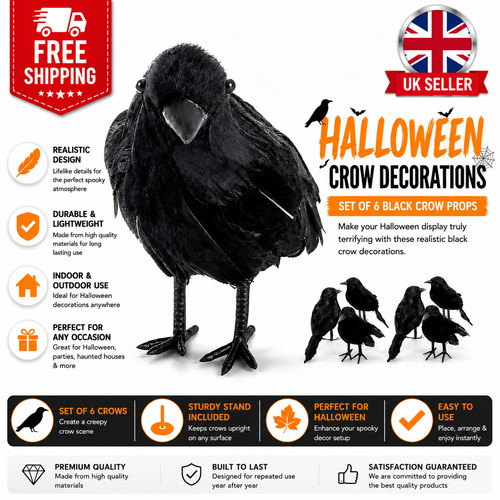Realistic black crow halloween - black,