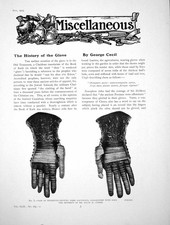 Antique Print History Glove Steel Gauntlets Linen EmbroideredPages 1915