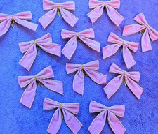 12 X UNUSED VINTAGE XMAS TREE DECORATIONS SOFT PINK VELVET BOWS GOLD BEAD TRIM