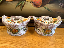 RARE 18THC ITALIAN MAIOLICA PAIR MEZZALUNA FLOWER BOUGH POTS c1770 RUBATI MILAN