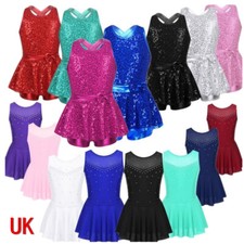 UK Kids Girls Shiny Ballet Dance Dress Leotard Modern Jazz Costume Dancewear 