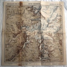 German Alpine Military Map 1875 Colored 14" x 14" 