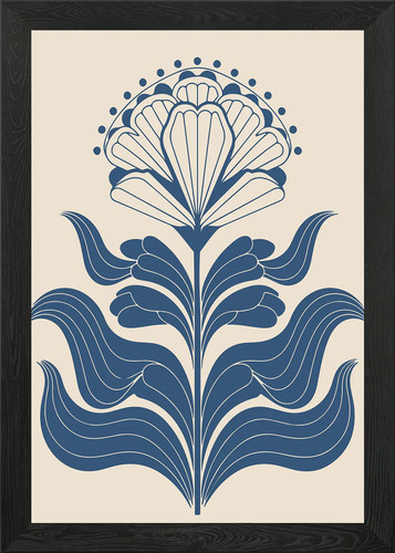 Monochromatic blue floral folk - monochromatic,