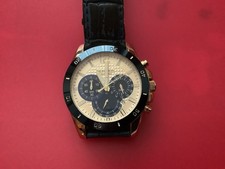 Sekonda Men's Chronograph Quartz Watch Metallic Yellow Dial New Battery Strap OK