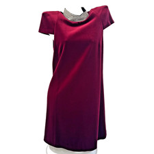 SAINT LAURENT Paris Red Velvet CHAINMAIL COLLAR Metal Armor Mini Dress 38 M 6