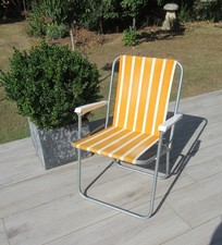 Vintage retro tubular folding orange & white striped picnic garden chair