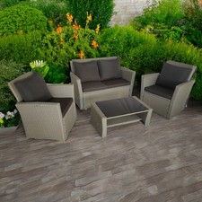 4 Piece Rattan Garden Furniture Glass Coffee Table Conservatory Patio Grey Black