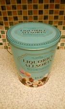 LIQUORICE ALLSORTS BUCKET SHAPED CANDIES TIN 20CM HIGH 18.5CM DIAMETER