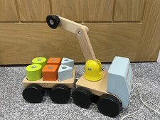 IKEA `MULA` Wooden Pull Along Toy Truck/Crane & Trailer With Hoist VGC