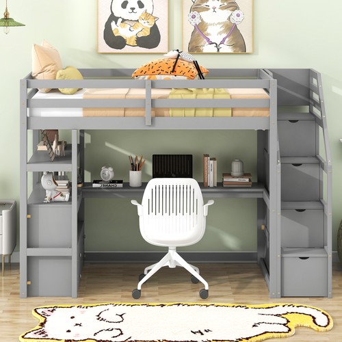 Twin size loft bed with - loft, desk