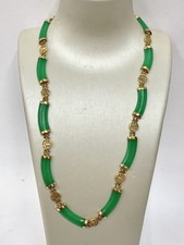 14ct Gold 585 Green Jade Necklace with Chinese Symbol Links,  42cm, 23.77gm
