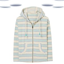 Ex Fat Face Women's Hoodie Natural Ivory Zip Through Long Sleeve Cotton