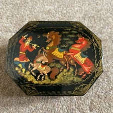 Russian Fairytale Lacquered Octagonal Jewel Trinket Box 3.5x3x2” Bought in 2000