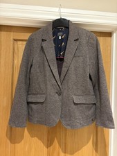Joules UK 14 Herringbone Brown Tweed Country Hacking Blazer Jacket 