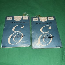 Excelsior 2x Silkie Stockings White Style Large Foot Size 10.5x 11 England
