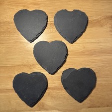 Set of 5 Slate Heart Shaped Coasters Hot Drink Mats Wedding Table Decor