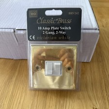 Classic Brass 10A Plate Switch 2-Gang 2-Way Victorian with White Insert