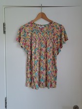 Next Floral Shirred Top T-Shirt UK14 Butterfly Sleeves Summer Pastel BNWOT