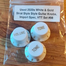 Used 2020s Strat Stratocaster Style Guitar Knobs White With Gold VTT Set #98