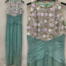 BELLVILLE SASSOON VINTAGE 80s SILK PLISSE BEADED MAXI GOWN DRESS COUTURE 8 10