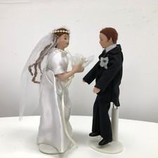 Vintage Wedding Figures, Porcelain Bride & Groom, Dolls House 1:12 , Stands 6"