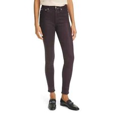 Rag & Bone Nina High-Rise Skinny Coated Skinny Jeans in Plum Color Size 28