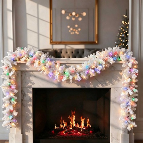 9ft white christmas garland - white,