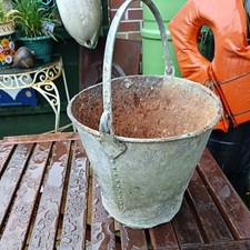 Vintage Riveted Galvanised Farm Bucket/Planter Heavy Duty Metal