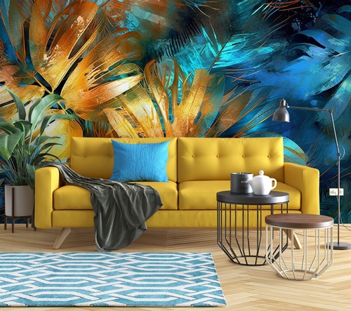 Golden blue leaves r3291 - 3d,