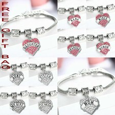 Fashion Family Bangle Charm Bracelet Love Words Heart Women Crystal Jewellery UK