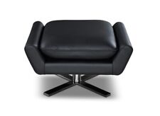 Footstool Leather Black Sturdy